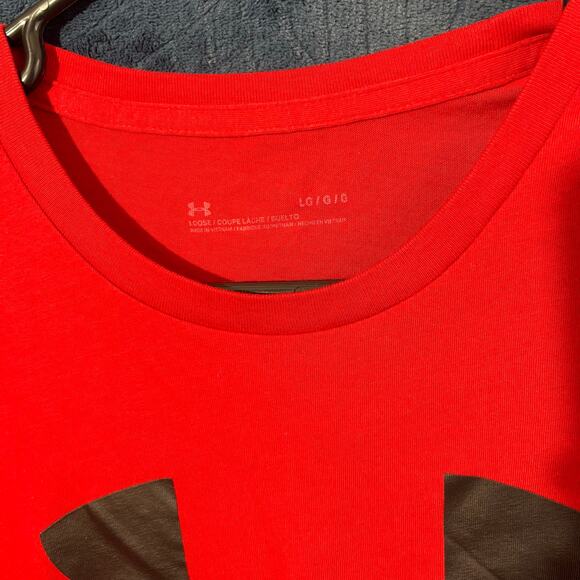 Under Armour Red Center Logo Athletic Loose Fit T-Shirt Mens Size XL - Picture 2 of 6